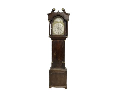 Thomas Lister of Halifax - Late 18th century oak cased 8-day longcase clock with a swans neck pediment and brass patera, shap