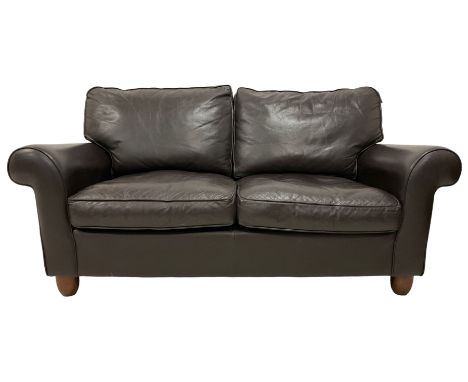 Two-seat traditional shaped sofa upholstered in brown leather Dimensions: Length/Width:&nbsp;170cm&nbsp; Depth/Diameter:&nbsp