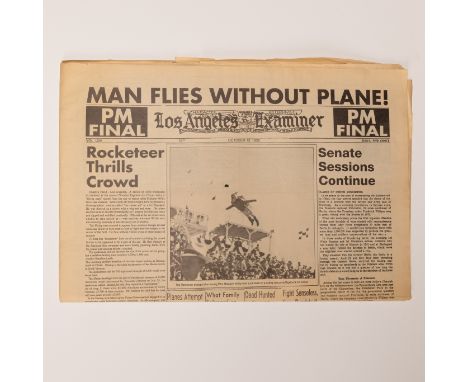 Set of three Los Angeles Examiner Newspapers from Joe Johnston’s 1991 action-adventure movie The Rocketeer. Cliff Secord (Bil