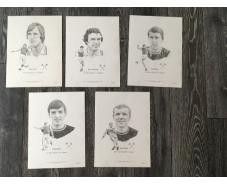 West Ham Legends Football Prints: Quality ltd edition prints on card signed by artist each measuring 15 x 11 inches. Embossed