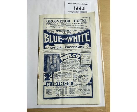 36/37 Manchester City v Everton Football Programme: Dated 14 11 1936 in good condition with no team changes. Rusty staples wh