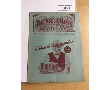 37/38 Aston Villa v Newcastle United Football Programme: Dated 16 10 1937 in excellent condition with no team changes.