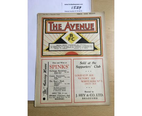 36/37 Bradford Park Avenue v Newcastle United Football Programme: Dated 14 9 1936 in very good condition with no team changes