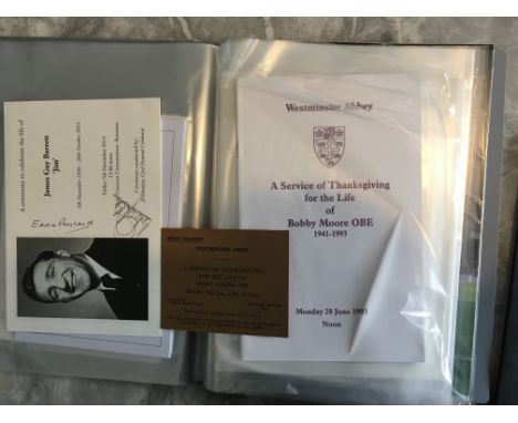 West Ham Remembrance Service + Thanksgiving Memorabilia: Folder containing order of services for players such as Noel Cantwel
