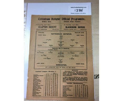 1921/22 Tottenham Hotspur v Edmonton Friendly Football Programme: Dated 20 4 1922 in good condition with light wear to folds 