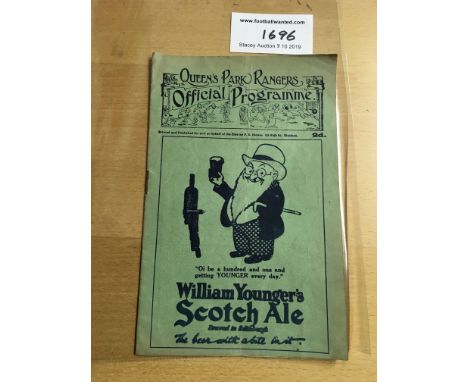 25/26 QPR v Brentford Football Programme: Dated 6 2 1926 in very good condition with no team changes. Light fold.