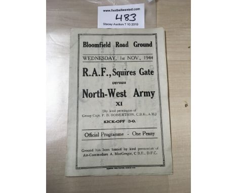 44/45 RAF v Army At Blackpool Football Programme: RAF Squires Gate v North West Army Dated 1 11 1944. Good condition 4 pager 