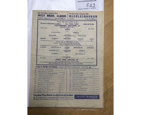 48/49 Tottenham V West Ham ECL Football Programme: Good condition Eastern Counties League match with light team changes. Sing