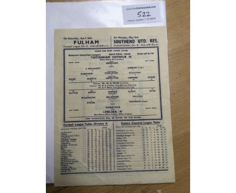 48/49 Tottenham V Chelsea ECL Football Programme: Very good condition Eastern Counties League match with light team changes. 