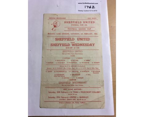 42/43 Sheffield United v Sheffield Wednesday Football Programme: Dated 6 2 1943 in fair/good condition with no team changes. 