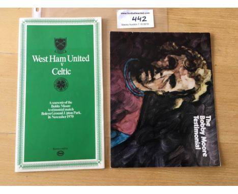 Bobby Moore Testimonial Football Programmes: Green Esso version of the 1970 match v Celtic plus the standard version both in 