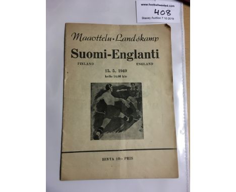 1949 Finland v England Football Programme + Ticket: Programme Dated 15 5 1949 is good with no team changes but has lightest f