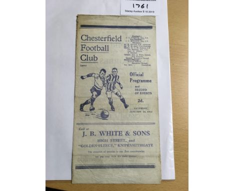 42/43 Chesterfield v Sheffield United Football Programme: Dated 16 1 1943 in fair condition with no team changes. Creasing on