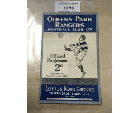 33/34 QPR v Reading Football Programme: Dated 18 11 1933 in fair/good  condition with no team changes. Folding.