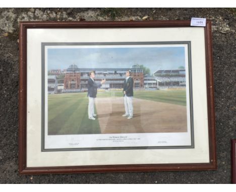 1994 England v South Africa Signed Framed Cricket Print: Named An Historic Moment signed by both captains pictured tossing th