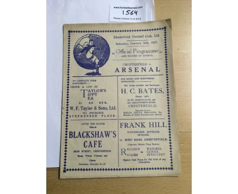 36/37 Chesterfield v Arsenal FA Cup Football Programme: Dated 16 1 1937 in good condition with no team changes. Score and sco