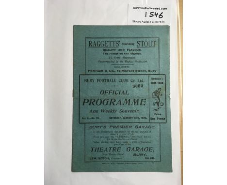 31/32 Bury v Sheffield United FA Cup Football Programme: Dated 23 1 1932 in very good condition with no team changes. Light f