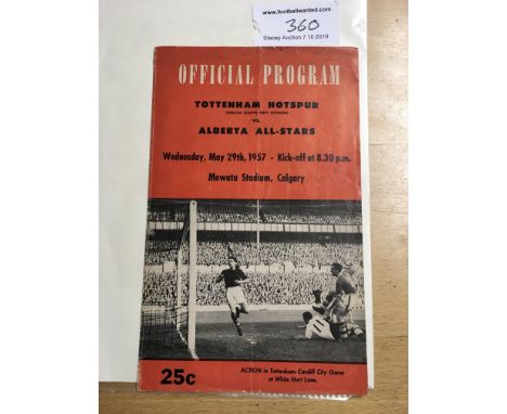 1957 Alberta All Stars v Tottenham Canada Tour Football Programme: Dated 29 5 1957 Played in Calgary. Team changes and crease