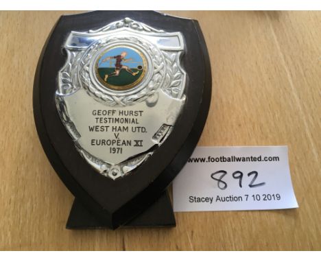 Geoff Hurst West Ham Testimonial Players Football Plaque: For participating in the 1971 Testimonial between West Ham and a Eu