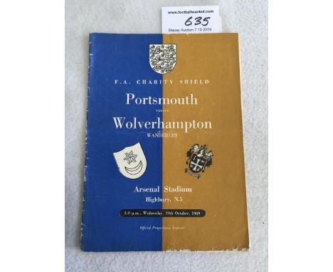 1949 Charity Shield Football Programme: Wolves v Portsmouth played at Arsenal in good condition with no writing. Creasing. Ru