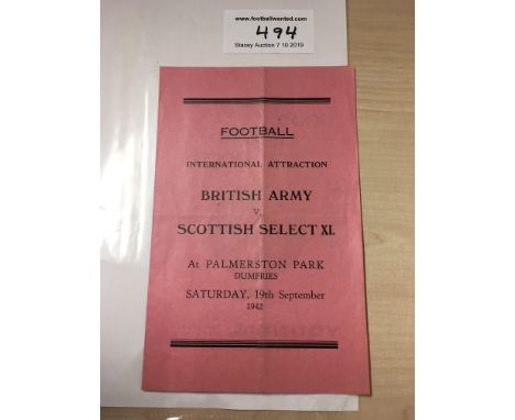 42/43 British Army v Scottish Select X1 At Dumfries Football Programme: Dated 19 9 1942. Very good condition 4 pager with fol