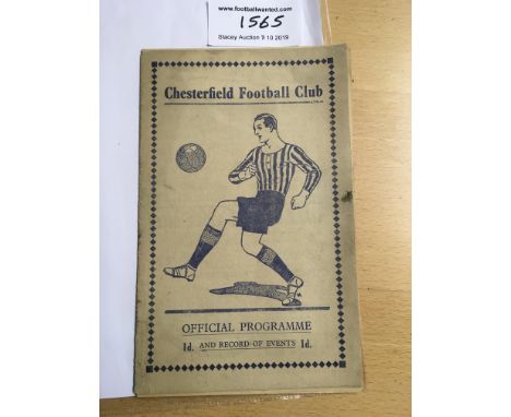 38/39 Chesterfield v Sheffield Wednesday Football Programme: Dated 17 9 1938 in very good condition with no team changes. Sta