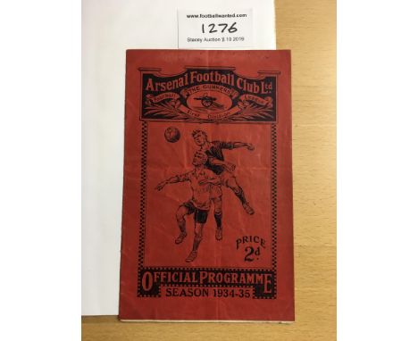 34/35 Arsenal v West Brom Football Programme: Dated 15 9 1934 in good condition with no team changes. Score and scorers noted