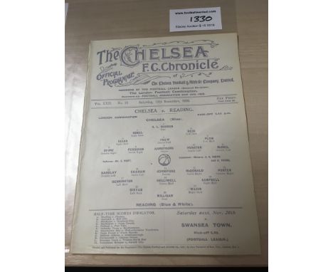 1926/27 Chelsea Reserves v Reading Football Programme: Dated 13 11 1926. London Combination. Good condition single sheet with