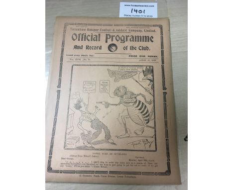 1924/25 Tottenham Hotspur v Brentford Football Programme: Dated 20 4 1925. London Combination in good condition with no writi