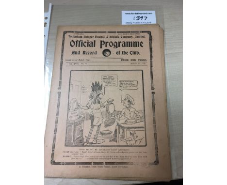 1924/25 Tottenham Hotspur v Birmingham City Football Programme: Dated 10 4 1925 in good condition with very light wear.