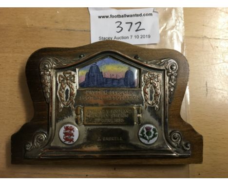 Manchester United Player 1956 England v Scotland Award: Wooden plaque awarded to J Gaskell (David) for playing at Wembley for