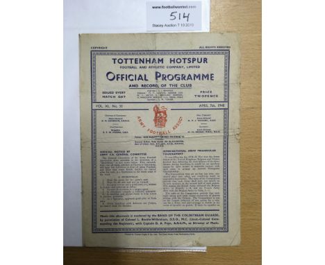 47/48 British Army v French Army Football Programme: Fair condition with no writing. Folding and the odd tear. Played at Tott