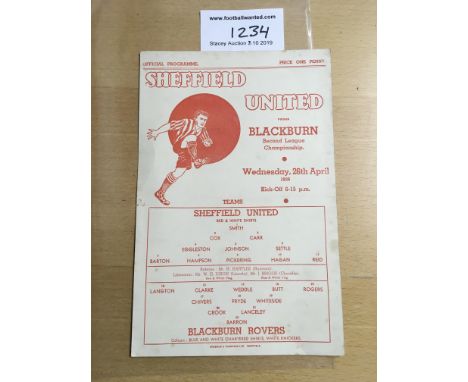 38/39 Sheffield United v Blackburn Rovers Football Programme: Hard to obtain single sheet dated 26 4 1939. No team changes. E