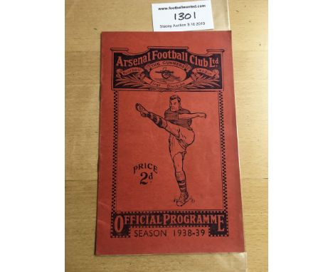 38/39 Arsenal v Manchester United Football Programme: Dated 15 4 1939  in excellent condition with no team changes. Season ti