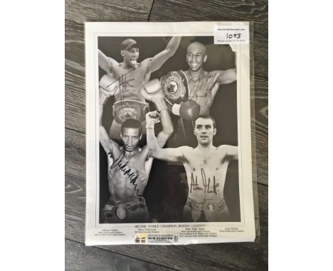 British World Champion Signed Boxing Montage: Nice 16 x 12 inch black and white print hand signed by Johnny Nelson Duke McKen