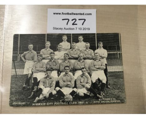 1907/08 Norwich City Football Postcard: Back has printed list of pictured players and acts as a result card. Made by Wilkinso