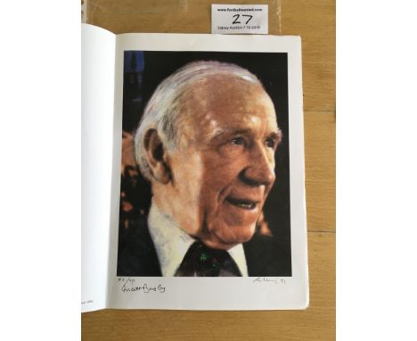 Matt Busby Signed Harold Riley Football Testimonial Gift To Players: Printed as a thank you for participants in the 1991 Test