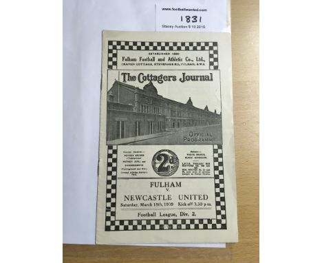 38/39 Fulham v Newcastle United Football Programme: Dated 18 3 1939 in very good condition with no team changes.