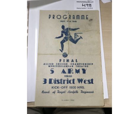 44/45 5 Army v 3 District West At Naples Football Programme: Dated 13 5 1945. Fair condition 4 page final. See online picture