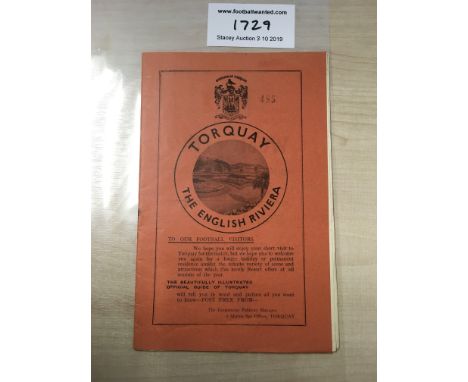 36/37 Torquay United v Newport County Football Programme: Dated 27 3 1937 in very good condition with no team changes. Rusty 