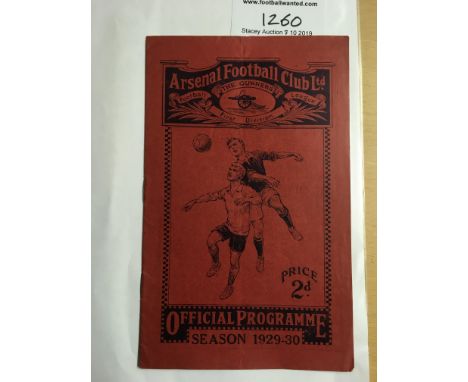 29/30 Arsenal v Leeds United Football Programme: Dated 31 8 1929 in very good condition with no team changes.