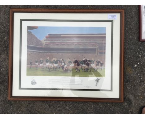 1995 Rugby World Cup Final Signed Framed Print: South Africa v New Zealand Ltd edition signed by artist and both captains Pie
