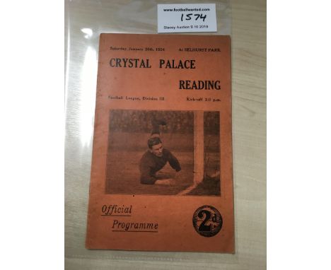 33/34 Crystal Palace v Reading Football Programme: Dated 20 1 1934 in very good condition with no team changes.