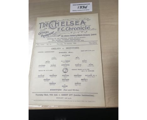 1926/27 Chelsea Reserves v Brentford Football Programme: Dated 7 10 1926. London Combination. Good condition single sheet wit