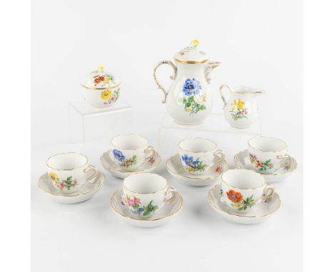 Meissen, a&nbsp;15-piece coffee service&nbsp;6 cups and 6 saucers, a coffee pot, a sugar pot and a milk jug.&nbsp;All pieces 