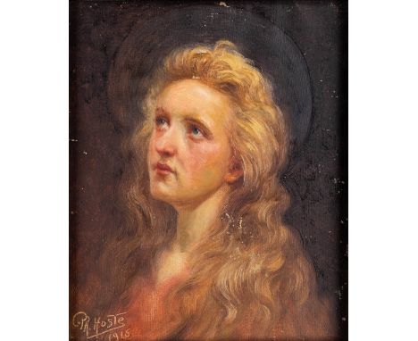 Constant Pr. HOSTE (1873-1917) 'Susanna'A painting, oil on canvas, maroufled on a panel.Signed lower right and dated 1916.&nb