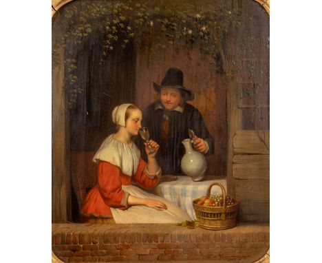 Wine Tasting, an antique painting, oil on panel.Signed and dated P. De Terwangne. 1855.&nbsp;Dimensions:(W:31 x H:37 cm)