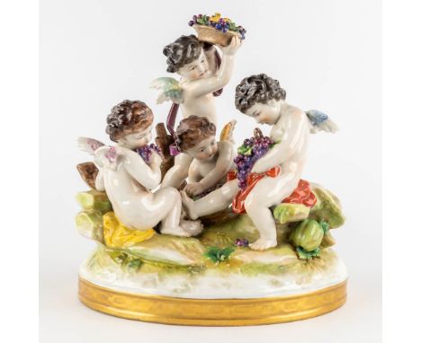 Volkstedt-Rudolstadt, a polychrome porcelain group with angels.The first half of the 20th century.&nbsp;Dimensions:(D:18 x W: