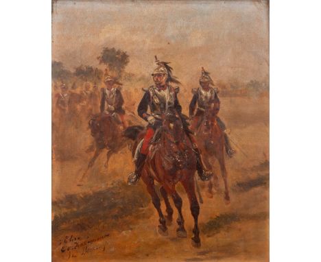Henry Louis DUPRAY (1841-1909) 'Cavalry'a painting, oil on panel.Dimensions:(W:25 x H:29 cm)