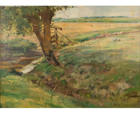 Alfred Jacques VERWEE (1838-1895) 'Landscape in Knokke' oil on panel.Not signed, with an inscription of Emma Verwee: 'Je cert